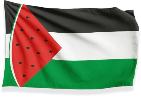 Bandera Oficial de Palestina diseño sandía 100x70 cm | Resistente, ideal para uso exterior y también interior | Tejido poliéster 100%. Ideal para Manifestaciones, Balcones y Ventanas