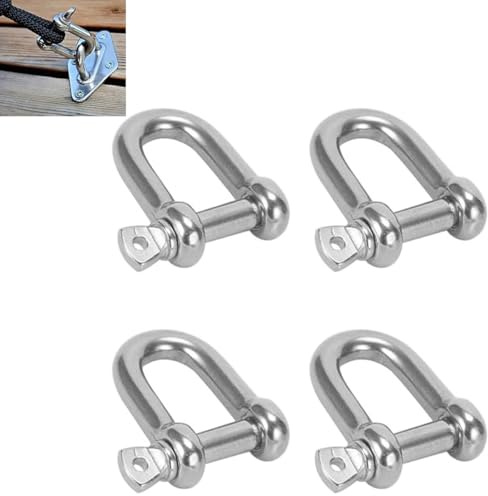 Ruayia 4 Stück M6 Edelstahl Schäkel gerade kurze Form, 304 D Ring Schäkel Sperren Gerade mit Augenbolzen Ø6mm für Takelage Stahlseil Kordeln Ketten Schäkel