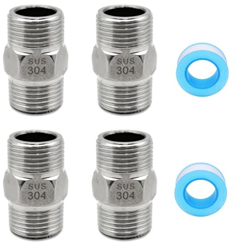 3/4 Duschschlauch Adapter 4 Stück Doppelnippel 3/4 Zoll aus Edelstahl 304 Außengewinde Sechskantverbinder Doppel Gewindefitting für Trinkwassersysteme, Rohrverbindungsumbau und Heimwerkerprojekte