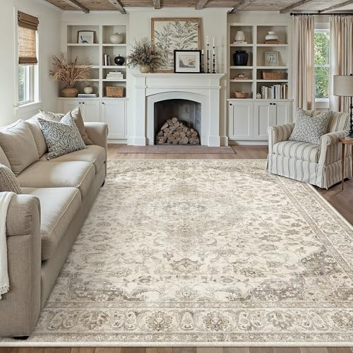 PureCozy Teppich Wohnzimmer 200x300cm Waschbarer Vintage Braun Tepich | Weich Kurzflor Groß Carpet, Rutschfest, Leicht, Schlafzimmer, Esszimmer, Büro, Kinderzimmer