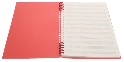 B5 Vintage Notenheft für Kinder mit Losen Blättern und Schmalen Linien | Rot, Kunststoff und Papier, für Hausunterricht und Musiktraining, Abnehmbare Bindung, Vielseitig Verwendbar