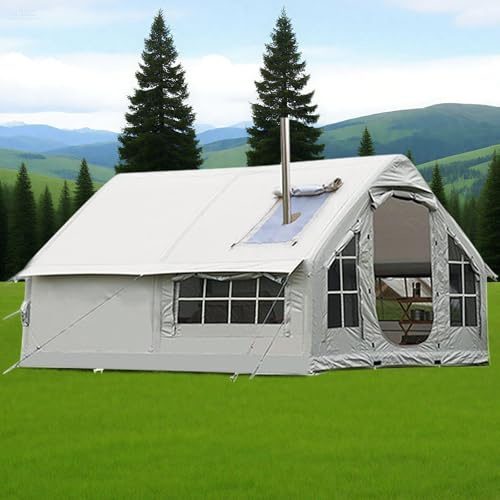 XifeZylith Winter Aufblasbares Zelt Haus XXL, Familienzelt Aufblasbar 6-8personen, Luftzelt Aufblasbar Camping Mit Pumpe, 4-Saison Pop Up Air Tent Zelt Groß XXL Outdoor Mit Kaminöffnung