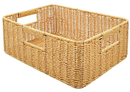 Erconsso Cesto Per Scaffale, Impermeabile E Multifunzionale, Cesto Di Deposito Intrecciato In Rattan Finto, Per Lavanderia Bagno Camera Da Cucina Dispensa Dormitorio Giocattoli Libri E Snack