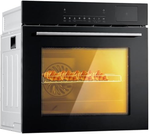 24 Single Wall Oven, 2.5 Cu.Ft (70l) Electric Built-in Oven with Steam Bake & Air Fry, 3d Convection, Touch Control, Timer & Safety Lock, Triple-Layer Glass Door, 240v 3000w, Black Stainless