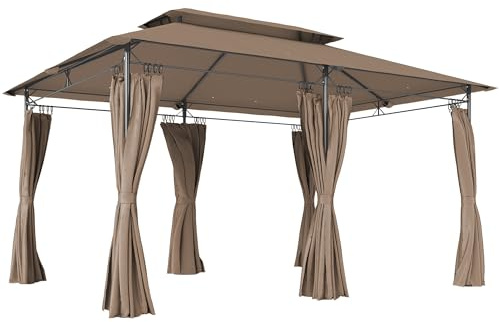 Outsunny Tonnelle de Jardin extérieur 3x4m, 6 colonnes en métal - pavillon de Jardin avec Double Toit Respirant - Barnum 12 Oeillets de Drainage et abri Solaire pour terrasse & événements, Kaki