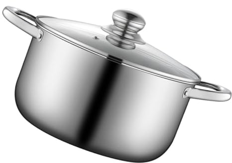 LIFKICH Stainless Steel Stockpot Cooking Pot 22Cm with Glass Lid for Steaming and Home Soup Preparation