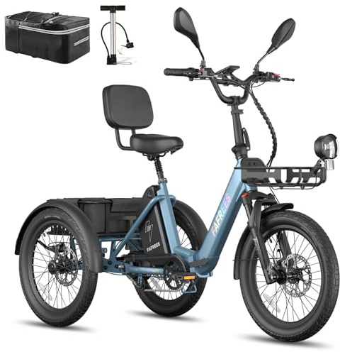 Fafrees F20 Mate E Bike trehjuling för vuxna 21 AH 48 V [Officiell] män E-cykel kvinnor, elcykel 3 hjul 65 N.m, elektrisk trehjuling 20 tum, seniorer Ebike cykel Fatbike 180 kg