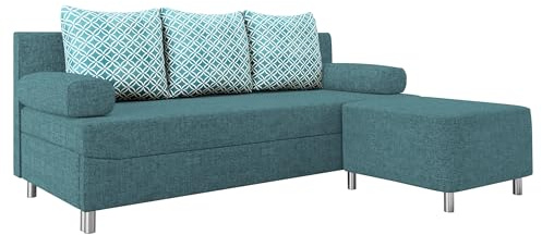 Mirjan24 Schlafsofa Dover, Sofa mit Bettkasten und Schlaffunktion, Bettsofa, Farbauswahl, Schlafcouch mit Chromfüße, Couch, Couchgarnitur (Schlafsofa mit Polsterhocker, Lux 30 + Evo 30)