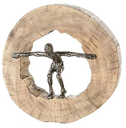 Casablanca - Deko Skulptur Jumping - Figur Dekoration aus Holz und Aluminium - Farbe: Gold - Höhe 29 cm