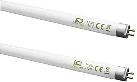 TBE LIGHTING T5 6w Fluorescent Tube Lamps 225mm - CFL Bulbs - G5 2-Pin Base Fittings - T5 High Efficiency Lamps, Cool White 3500K (2-Pack)