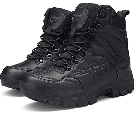 Bititger - Botas de desierto militares de piel, impermeables, con cremallera, botas tácticas y de combate para hombre, para patrullas, de seguridad, para policías, color Negro, talla 39 1/3 EU