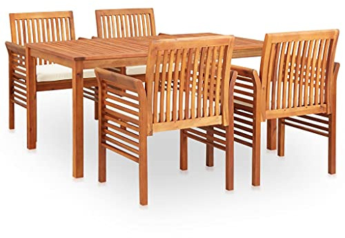 vidaXL Akazienholz Massiv Gartenmöbel 5-TLG. mit Auflagen Sitzgruppe Lounge Gartenset Gartengarnitur Sitzgarnitur Esstisch Tisch Stuhl