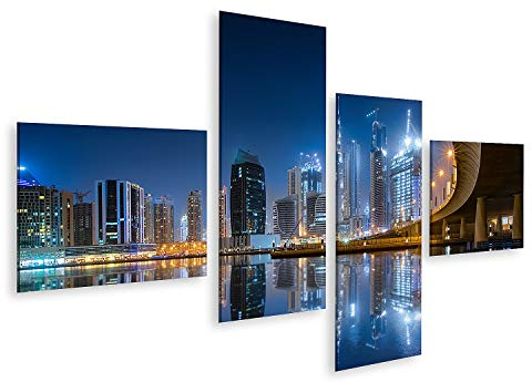 islandburner Bild auf Leinwand Business Bay Dubai Nacht Beleuchtete Gebäude Bilder Wandbilder Poster
