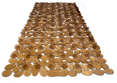 “Pebbles” Non-Slip Bathtub/Shower Mat 27.5”x14” Rectangular, Non-Toxic, Safe, Clean, Machine-Washable, Superior Grip & Drainage, Vinyl, for Smooth Floors ONLY, Transparent Brown