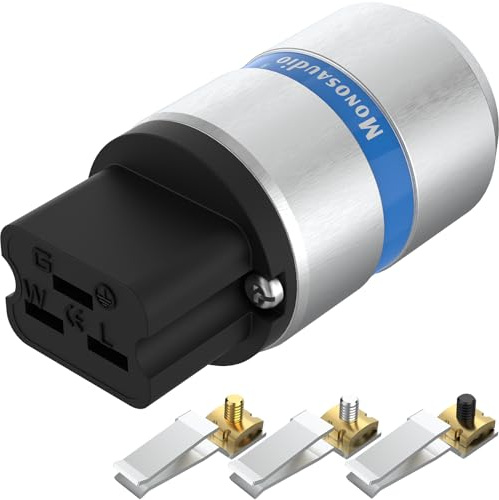 Monosaudio F126R 99,998% Reines Kupfer Netzstecker 20A IEC C19 Buchse Steckdose, HiFi Audioanschluss Netzkabelstecker 4N High End Kaltgerätestecker Rhodiniert