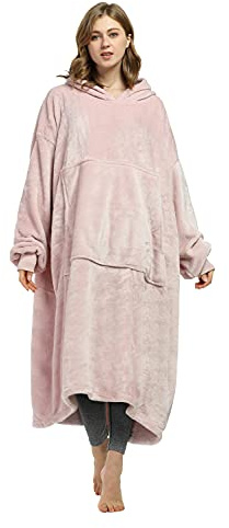 Catalonia Classy Long Soft Hoodie Blanket, Cosy Gifts For Her, Fleece Warm Wearable Blanket, Oversized Hoody for Adults Men Women, Pink