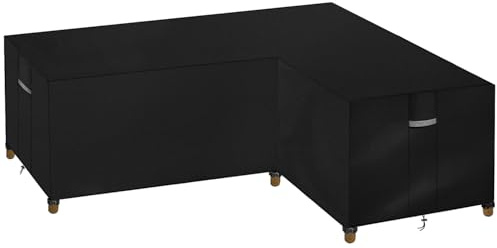 Dokon L-Shape Garden Furniture Covers Waterproof Heavy Duty Oxford Fabric Windproof Anti-UV Outdoor Rattan Corner Sofa Cover with Air Vents, Patio Sofa Cover (260x210x85cm) - Black