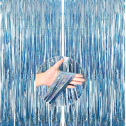 Norhogo Lametta Lot de 2 rideaux à lamelles métalliques pour fête d'anniversaire, fête prénatale, mariage, décoration de Noël (bleu)