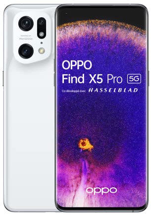 OPPO Find X5 Pro – Smartphone 5G, 12 Go RAM + 256 Go, Écran 6,7'' AMOLED WQHD+ 120Hz, 1 Milliard de Couleurs, 2 Capteurs Sony 50 MP, Stablisation Optique 5-Axes, 5000mAh, IP68, Blanc [version FR]