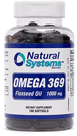 Omega 369 1000 mg 100 Softgels by Natural Systems - Triple Omega 3 6 9 Flax Seed Oil Supplements Capsules -with Essential Fatty Acids - Support Heart and Circulatory Health*