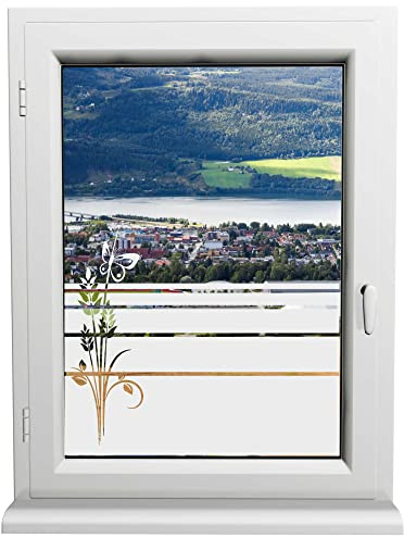 INDIGOS UG - Glasdekorfolie - Schmetterling und Blumen - Sonnenschutz H50Line - Sichtschutzfolie - Fensterfolie - für die Küche, Bad ans Fenster, Sichtschutz - selbstklebend - matt