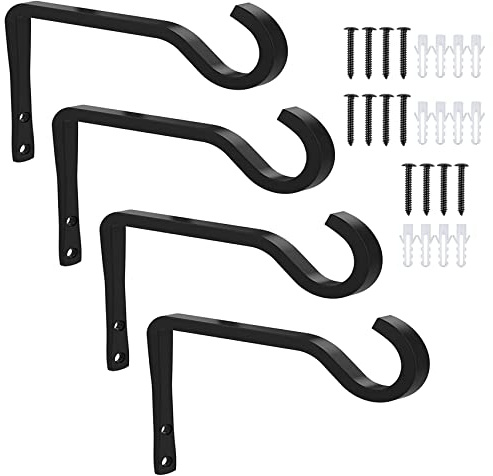 POTWPOT Heavy Duty Hanging Basket Brackets, 15.2 cm (6 Inch) | 4 Pack Extra Strong Wall Mount Plant Hanger for Flower Basket Plants Bird Feeder Wind Chimes, Outdoor & Indoor