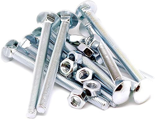 Merriway BH07604 M6 x 25mm Bright Zinc Plated Steel Carriage Bolts with Nuts, Round Head Square Neck, Pack of 10