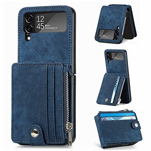 ZCDAYE Wallet Case for Samsung Galaxy Z Flip 4, Leather Phone Case with Card Holder Removable for Women Man, Practical Protective Cases Shell Phone Cover for Samsung Z Flip 4, Blue