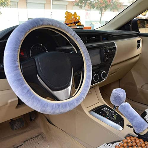 3 Stück Lenkradbezug Plüsch, Winter Lenkradbezug, Anti-Rutsch Warme Plüsch Teleskop Lenkrad Abdeckung, Handbremse Getriebe Abdeckung für Auto Zubehör - 38cm (Grau)
