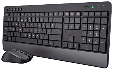 Trust Trezo Tastatur Maus Set Kabellos, NL/US QWERTY Layout, Nachhaltiges Design, Leise und Ergonomische Combo, 48 Monaten Batterielaufzeit, 2.4 GHz, PC, Laptop