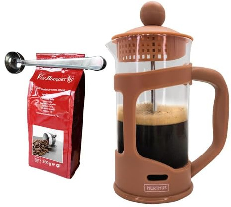Nerthus FIH 1145 set cafetera francesa émbolo 350 ml teja cuchara y pinza para café