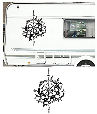 MPSSAA Autoaufkleber Modische Blume Kompass Grafiken Rv Camping Auto Aufkleber DIY Schmuck Modellierung Transporter Motorhaube Vinyl Autotür Zubehör
