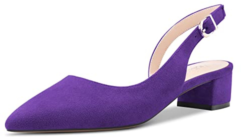 NobleOnly Damen Chunky Blockabsatz Niedrige Absatz Heel Geschlossene Spitze Zehenkappe Sandalen Slingback Slip-on Schnalle Pumps Hochzeit Dress Cute 3.5 cm Heels Schuhe Violett 40 EU
