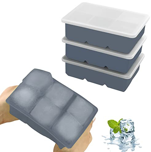JOPHEK Eiswürfelform, 3 Stück 18 Fach Silikon Eiswürfelschale mit Deckel, Große Quadratische Eiswürfel 4.8cm für Cocktails Whisky Wein Obst Fruchtpürees Eiscreme Eistee