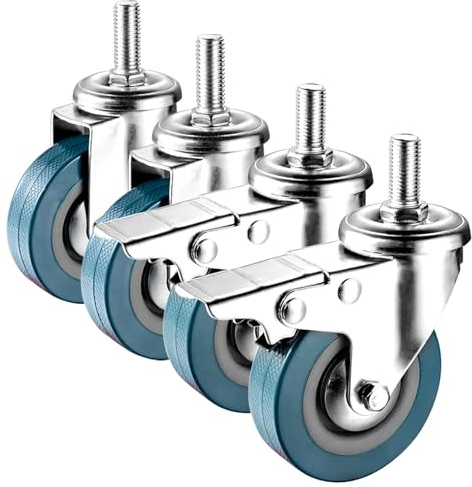 ESOYAWE Rollen Mit Gewinde M10 M12 Lenkrolle 4 Stück, 65mm 75mm Pannensichere Leise Vorbau Lenkrollen Mit Bremse, Ersatz Rollen Zum Speisewagen Mechanisch Möbel Tragfähigkeit 30KG Pro Rolle