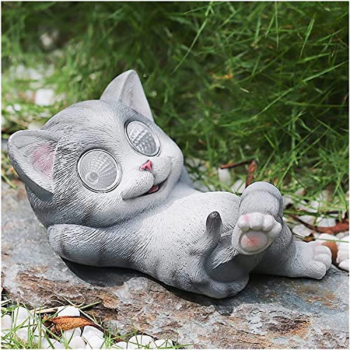 ZEELYDE Statue de déco Jardin,Sculpture de Jardin d'extérieur Statues de Maison Statues de Chat Décoration d'extérieur Lumières solaires Ornements de Chat de Jardin - Meilleur Cadeau d'art pour Les