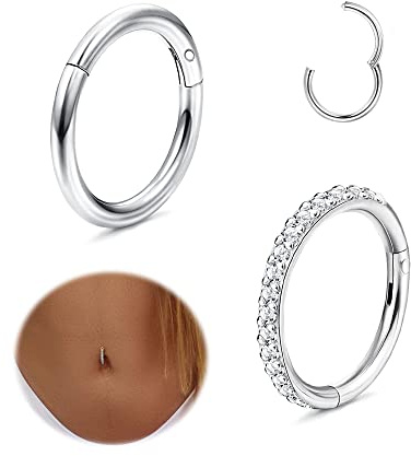 Diamday 2 Pezzi 14G Piercing Ombelico Acciaio Chirurgico per Donna Ombelico Piercing Pendenti Anello Farfalla Cuore Stella Trago Piercing Argento Corpo Piercing Gioielli-A