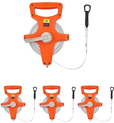 QWORK 1/2 x 164' Fiberglass Tape Measure, 4 Pack Engineer's Open Reel Dual Sided Measure, Orange