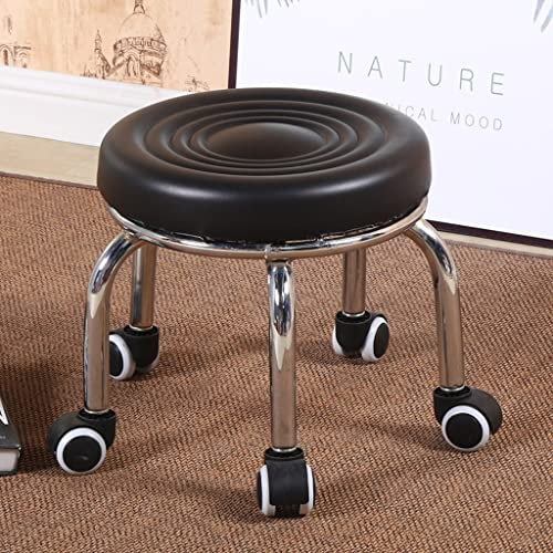 WAEYZ Rollhocker mit Rädern, Heavy Duty Garage Shop Rollsitz, Wasserdichtes PU Leder Hohe Belastbarkeit Rollsitz und Universal Räder, für Garage Home Office (Color : Black, Size : 34 * 33cm)