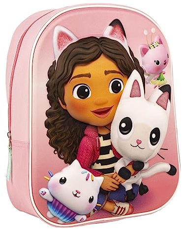Schulrucksack Gabby's Dollhouse - Mit Reißverschluss - 25 x 31 x 10 cm - Kinderrucksack mit 3D-Elementen - Gepolsterter Schultergurt - Original Produkt in Spanien Designed