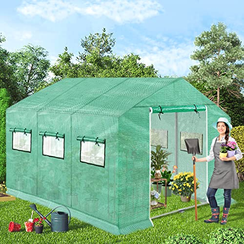 LZQ Serra in pellicola per pomodori, 4,5 x 2 x 2 m, resistente all'inverno, tunnel a rete, fondazione in acciaio, tetto inclinato, antigelo, per giardino e casa delle piante