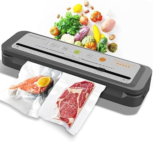 MegaWise Machine à emballer sous vide pour aliments – Aspiration haute puissance 80 kPa, fonctionnement à une touche, cutter intégré – Fonctionne avec tous les types d'aliments, comprend des sacs et