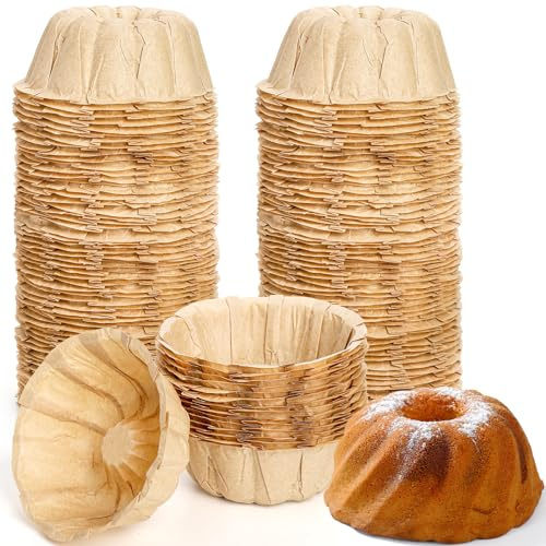 ZENFUN 100 Pcs Mini Fluted Tube Pan Liner, 4 Inch Disposable Paper Cake Pan Liner for Baking, Nonstick Small Cakes Pan Liners, Mini Angel Food Cakes, Great for Pie, Scone, Pineapple