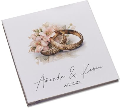 Personalised Large Wedding Photo Album Linen Cover Watercolour Floral Ring Design