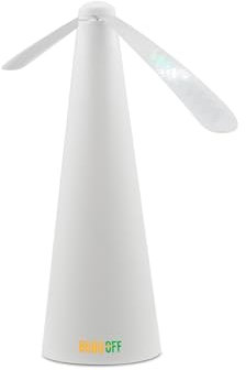 BUGGOFF White Fly & Flying Insect Repellent Fan with Twin Blades, Table top & Hangable, Battery Powered or 5V Plug in, Batteries NOT Included. Safe Blades with Auto Stop. (1 Pack)