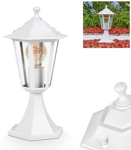 HOFSTEIN Sockelleuchte Loria, Außenwegeleuchte aus Metall/Glas in Weiß/Klar, Wegelampe im Antik/Landhaus/Vintage/Retro-Design für Garten, Außenbereich, Hof, Höhe 37 cm, E27, IP44
