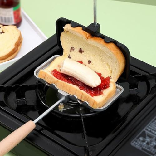 ReachMall Toastie Maker Double Side Toasted Sandwich Maker Non-Stick Stovetop Bread Frying Pan with Heat-Resistant Handles Camping Toaster for Home Outdoors