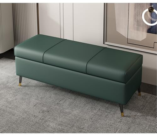 Moderne Kunstleder-Ottomane, Aufbewahrungsbank für Wohnzimmer und Eingangsbereich, Grün, 120 cm, stilvolle Bettbank mit PU-Leder-Kissen und extra langer rechteckiger Aufbewahrungstruhe, perfekt für
