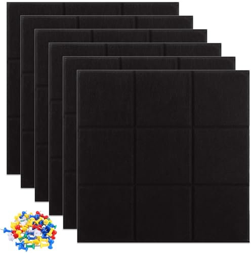 LOPYXBR 6 Stück Große Filz Pinnwand Selbstklebend mit 40 Pins, 30x30 cm Memoboard Set, Pinnwand Filz Schwarz für Fotos, Stundenpläne, Pinnwände in Kinderzimmern, Klassenzimmern und Büros
