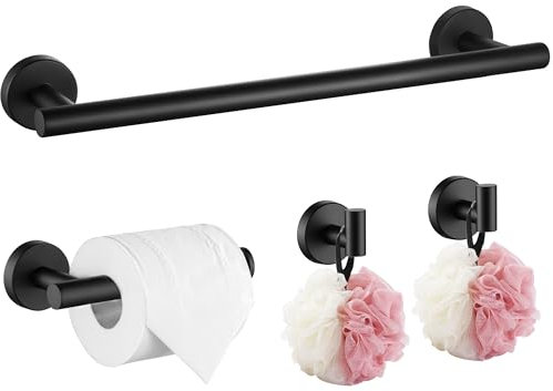 Hoomtaook Porta Asciugamani Bagno 4 Pezzi, Accessori Bagno da Parete, Set di Accessori Acciaio Inossidabile, Portasciugamani da 40cm, Porta Carta Igienica, 2 Ganci per Accappatoio, Nero